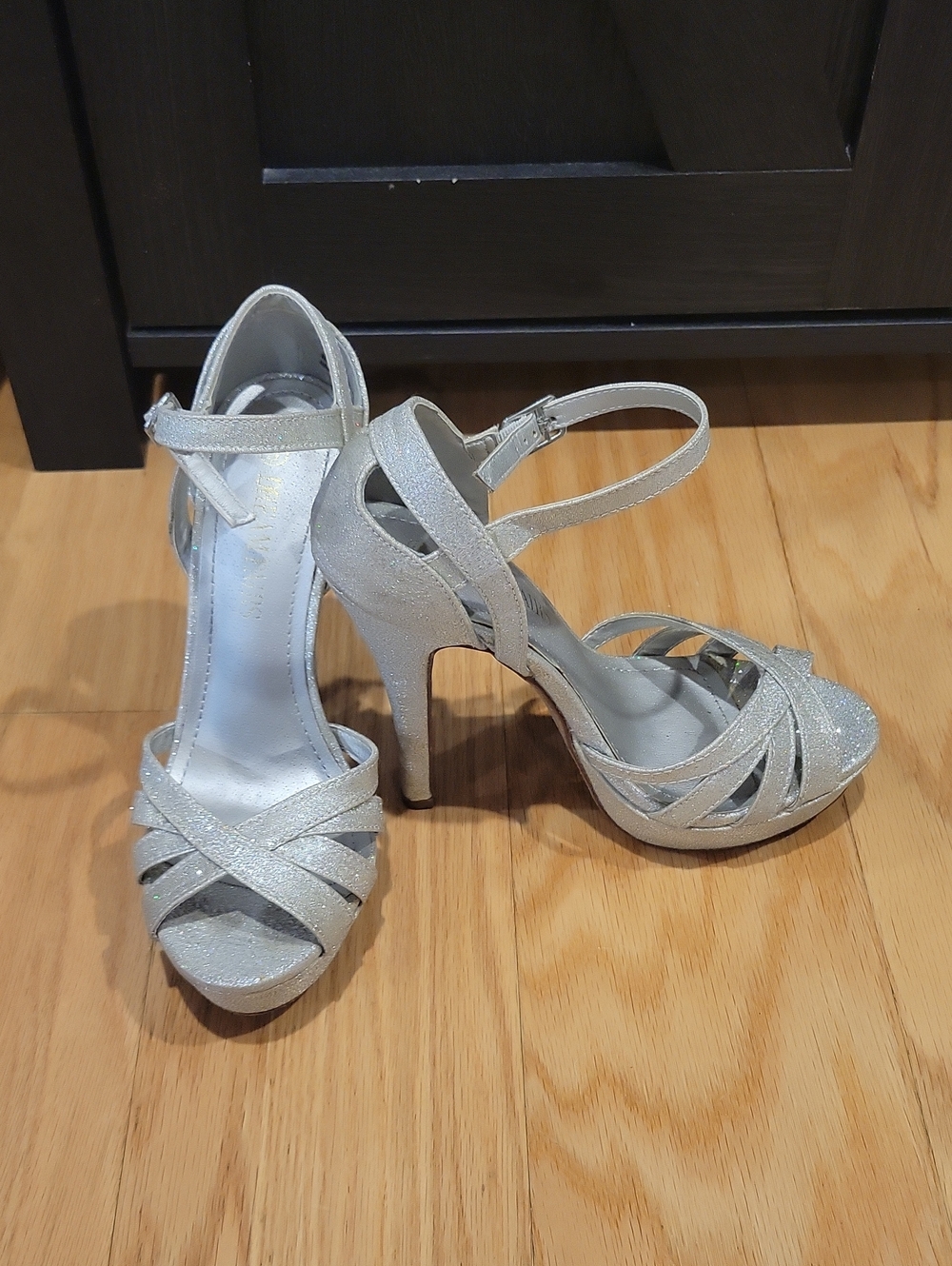 Silver Glitter Crisscross Platform Heels